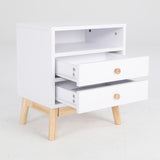 Bedside Table Side Storage Cabinet Nightstand Bedroom 2 Drawer ANYA - WHITE - Rear View