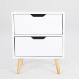 Bedside Table 2 Drawer Wood Leg Storage Cabinet Nightstand KIYO WHITE - Front View