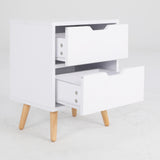 2X Bedside Table 2 Drawer Wood Leg Storage Cabinet Nightstand KIYO WHITE - 45-Degree Angle