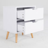 2X Bedside Table 2 Drawer Wood Leg Storage Cabinet Nightstand KIYO WHITE - Rear View