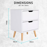 2X Bedside Table 2 Drawer Wood Leg Storage Cabinet Nightstand KIYO WHITE - Extra Image