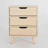 Bedside Table 3 Drawer Wood Leg Storage Cabinet Nightstand LACY OAK - Front View