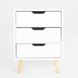 2X Bedside Table 3 Drawer Wood Leg Storage Cabinet Nightstand LACY WHITE - Front View