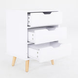 2X Bedside Table 3 Drawer Wood Leg Storage Cabinet Nightstand LACY WHITE - 45-Degree Angle