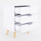 2X Bedside Table 3 Drawer Wood Leg Storage Cabinet Nightstand LACY WHITE - Rear View