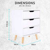 2X Bedside Table 3 Drawer Wood Leg Storage Cabinet Nightstand LACY WHITE - Extra Image