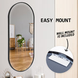 Wall Mirror Oval Aluminum Frame Bathroom 45x100cm BLACK - Extra Image