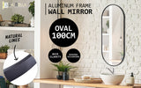 2 Set Wall Mirror Oval Aluminum Frame Bathroom 45x100cm BLACK - Front View