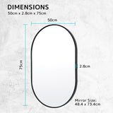 Wall Mirror Oval Aluminum Frame Bathroom 50x75cm BLACK - Extra Image