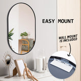 2 Set Wall Mirror Oval Aluminum Frame Bathroom 50x75cm BLACK - Extra Image