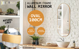 2 Set Wall Mirror Oval Aluminum Frame Bathroom 45x100cm GOLD - Front View