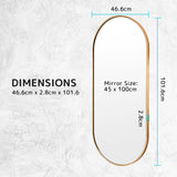 2 Set Wall Mirror Oval Aluminum Frame Bathroom 45x100cm GOLD - Extra Image