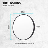 Wall Mirror Round Aluminum Frame Bathroom 50cm BLACK - Extra Image