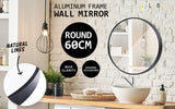 Wall Mirror Round Aluminum Frame Bathroom 60cm BLACK - Front View