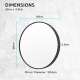 Wall Mirror Round Aluminum Frame Bathroom 60cm BLACK - Extra Image