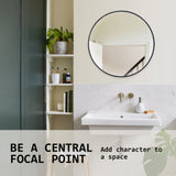2 Set Wall Mirror Round Aluminum Frame Bathroom 60cm BLACK - Close-Up Angle