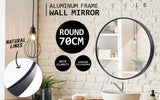 2 Set Wall Mirror Round Aluminum Frame Bathroom 70cm BLACK - Front View