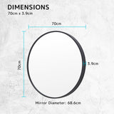 2 Set Wall Mirror Round Aluminum Frame Bathroom 70cm BLACK - Extra Image