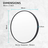 Wall Mirror Round Aluminum Frame Bathroom 80cm BLACK - Extra Image