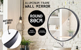 2 Set Wall Mirror Round Aluminum Frame Bathroom 80cm BLACK - Front View