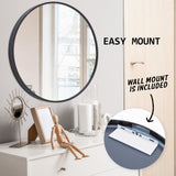 2 Set Wall Mirror Round Aluminum Frame Bathroom 80cm BLACK - Extra Image