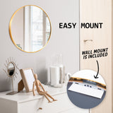 Wall Mirror Round Aluminum Frame Bathroom 50cm GOLD - Extra Image