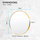 2 Set Wall Mirror Round Aluminum Frame Bathroom 70cm GOLD - Extra Image
