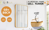 2 Set Wall Mirror Rectangular Aluminum Frame Bathroom 60x80cm GOLD - Front View