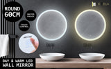2 Set LED Wall Mirror Round Anti-Fog Bathroom 60cm - Front View