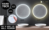 2 Set LED Wall Mirror Round Anti-Fog Bathroom 70cm - Front View