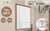 Wall Mirror Rectangular Frame Bathroom 70x90cm Antique Brown - Front View
