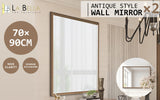 2 Set Wall Mirror Rectangular Frame Bathroom 70x90cm Antique Brown - Front View