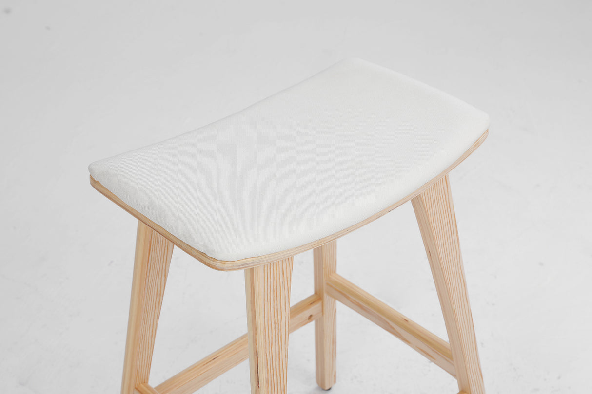 4X Wooden Bar Stool Padded Fabric Dining Chair KANSO 65cm BEIGE