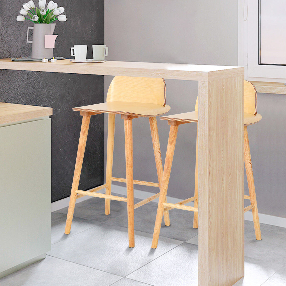 2X Wooden Bar Stool Dining Chair Ash Wood ELISE 65cm