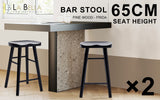 2X Wooden Bar Stool Dining Chair Pine Wood FRIDA 65cm BLACK - Front View