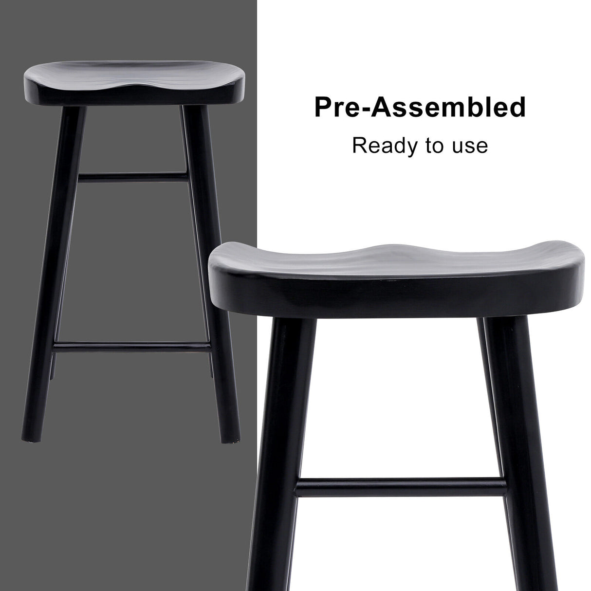 2X Wooden Bar Stool Dining Chair Pine Wood FRIDA 65cm BLACK