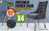 4X French Provincial Dining Chair Oak Leg AMOUR BLACK - Front View