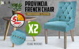 2X French Provincial Dining Chair Oak Leg AMOUR BLUE - Front View