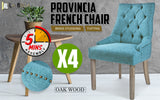 4X French Provincial Dining Chair Oak Leg AMOUR BLUE - Front View