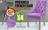 4X French Provincial Dining Chair Oak Leg AMOUR VIOLET - Front View