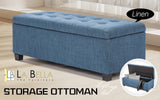 Storage Ottoman Stool 102cm Fabric DARK BLUE - Side View