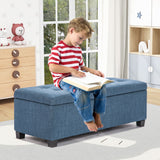 Storage Ottoman Stool 102cm Fabric DARK BLUE - Top-Down View