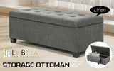 Storage Ottoman Stool 102cm Fabric DARK GREY - Front View