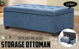 Storage Ottoman Stool 102cm Fabric DARK BLUE - Front View