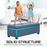 Storage Ottoman Stool 102cm Fabric DARK BLUE - Side View