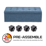 Storage Ottoman Stool 102cm Fabric DARK BLUE - Top-Down View