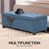 Storage Ottoman Stool 102cm Fabric DARK BLUE - Rear View