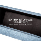 Storage Ottoman Stool 102cm Fabric LIGHT GREY BLUE - Low Angle