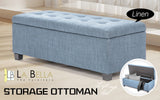 Storage Ottoman Stool 102cm Fabric LIGHT GREY BLUE - Front View