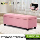Storage Ottoman Stool 102cm Fabric PINK - Side View